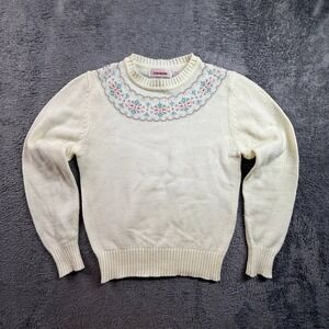 Charisma M Women Cream Fair Isle Knit Sweater Pullover Cottagecore Vintage